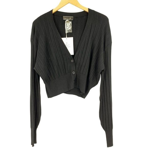Womans Blue Blush Crop Sweater Cardi Black Size Large 0262 NWT Long Sleeve - Picture 7 of 9